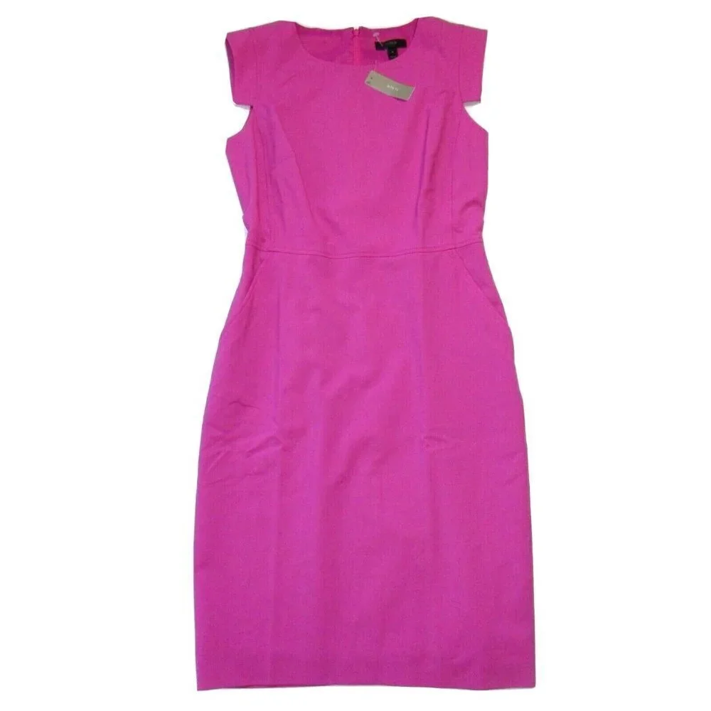 NWT J.Crew Resume Sheath in Vivid Flamingo Pink Stretch Wool Dress 0 $188